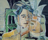 作者：増田良一、作品名：自画像［背景：ブラック］（F8）、発表時期・展覧会名：2001年12月　油絵ひまわり会冬期講評会