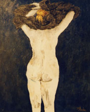 作者：増田良一、作品名：裸婦（F15）、発表時期・展覧会名：2001年09月　第4回赤い電車展