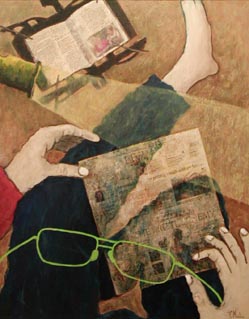 増田良一、作品名：夜のひととき（F30）、発表時期・展覧会名：2002年05月　第18回多摩総合美術展・2002年06月　第18回油絵ひまわり会展