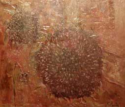 作者：増田良一、作品名：ひまわり（F8）、発表時期・展覧会名：2003年11月　第5回赤い電車展