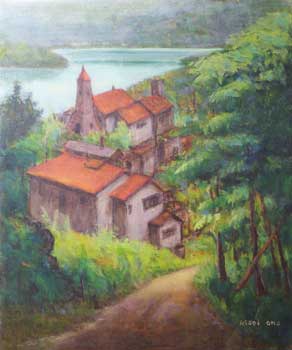 大野起生、作品名：河口湖の見える風景　(F20)、発表時期：2011年8月