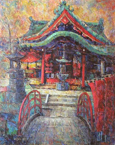発表時期：2014年8月、展覧会名：第26回NEC府中アート倶楽部展、作者名：大野起生、作品名：祈る処　F30